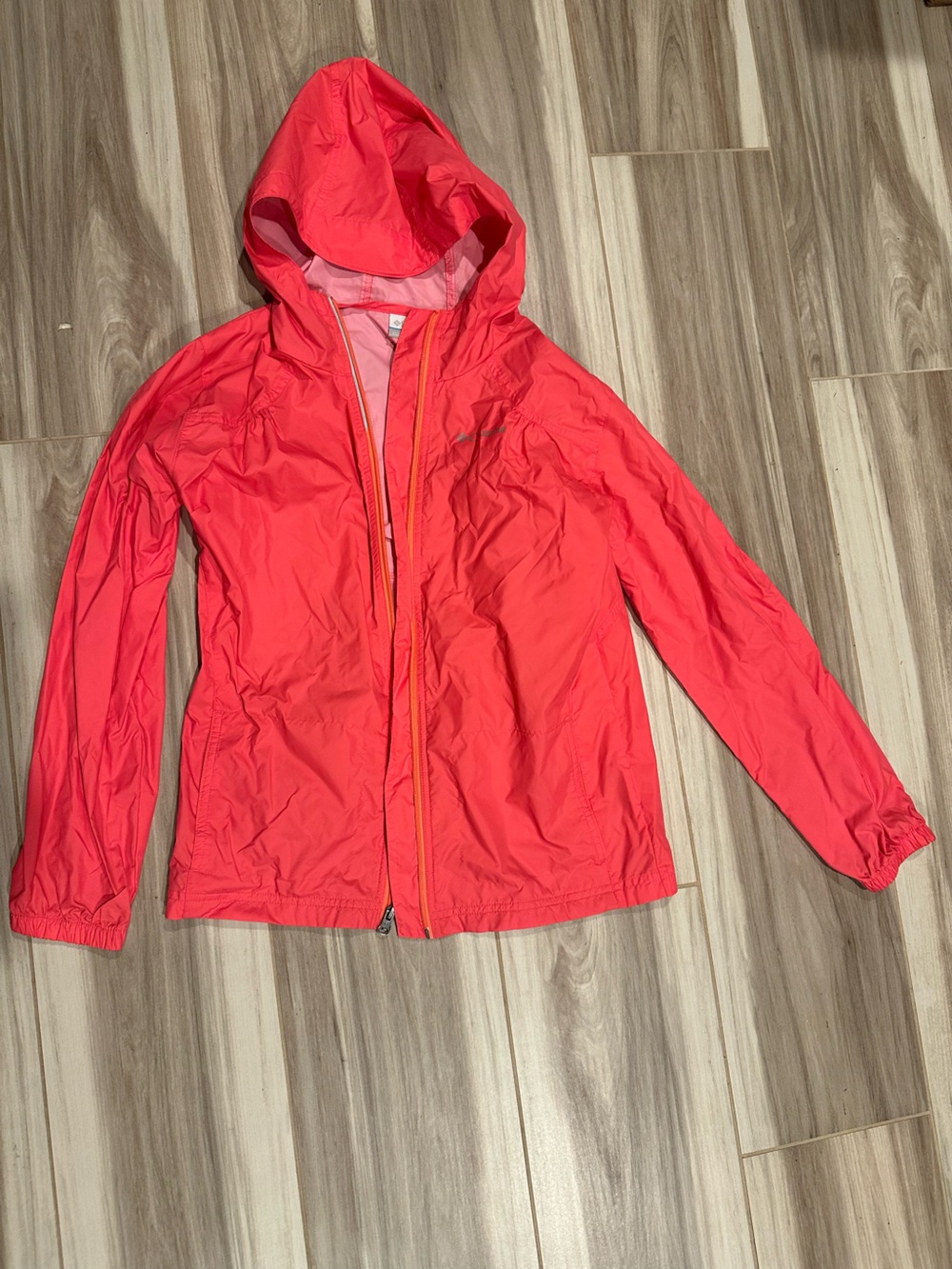 Kids Coral Hooded Rain Jacket with Zip Front